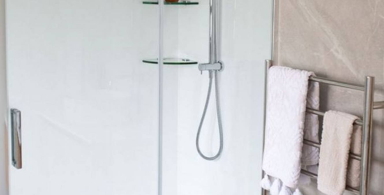 Rain head shower in luxury bathroom