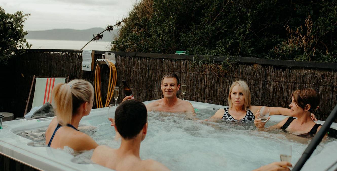 9 person spa pool with views to Kapiti Island